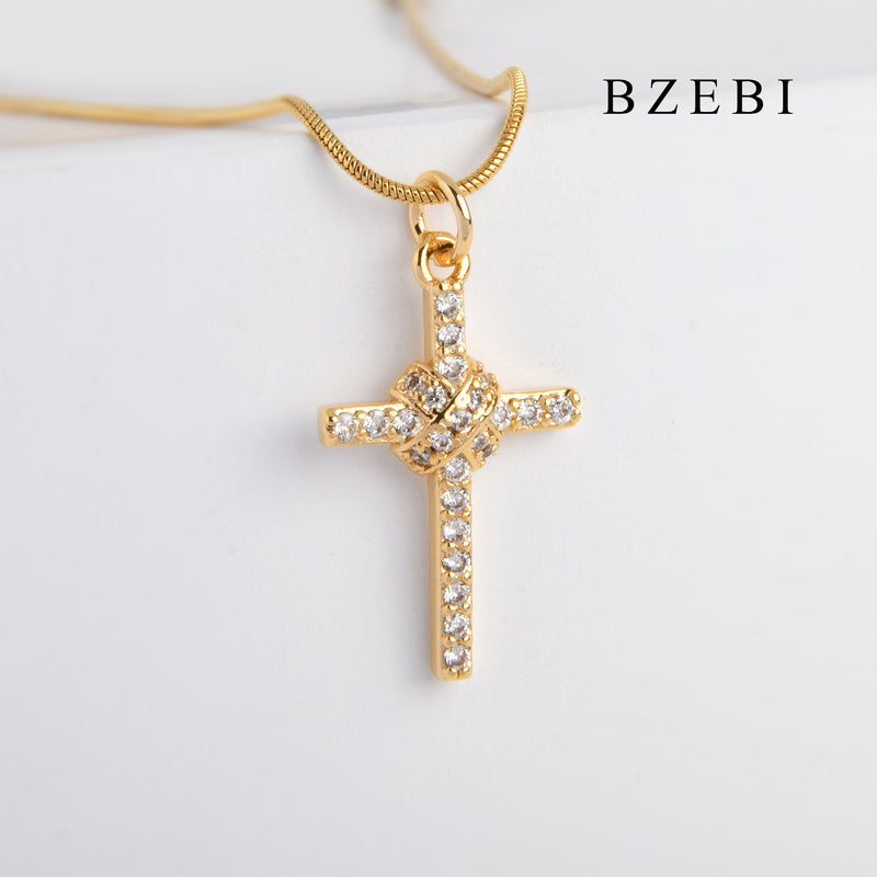 BZEBI 18k Gold Plated Cubic Zirconia crucifix Necklace for Women with Box