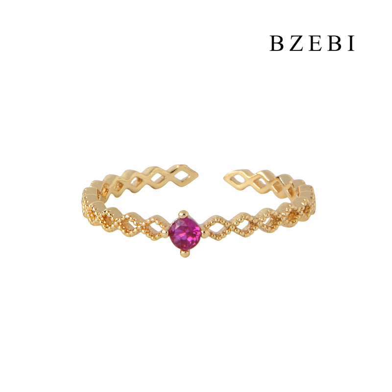 BZEBI 18k Gold Plated Cubic Zirconia Simple and stylish Rings for Women with Box