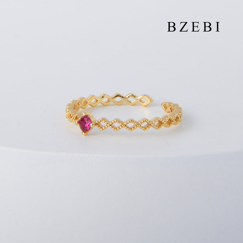 BZEBI 18k Gold Plated Cubic Zirconia Simple and stylish Rings for Women with Box