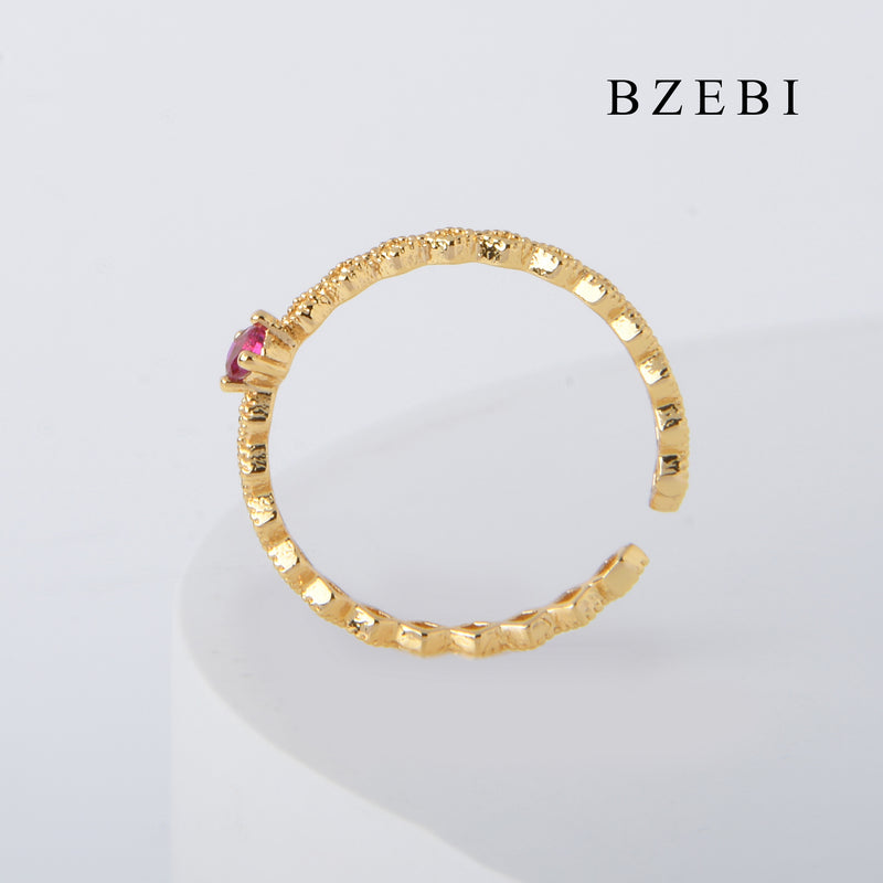 BZEBI 18k Gold Plated Cubic Zirconia Simple and stylish Rings for Women with Box