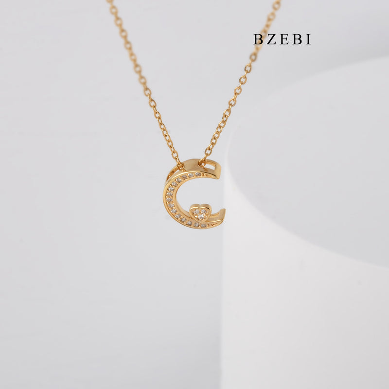 BZEBI New 18K stainless steel gold-plated Moon and diamond necklace simple love pendant jewelry birthday party gift