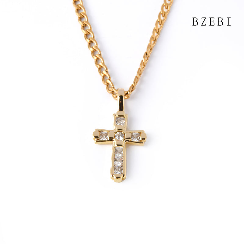 18k Gold Plated Cubic Zirconia Cross full of diamonds Necklace for Women with Box