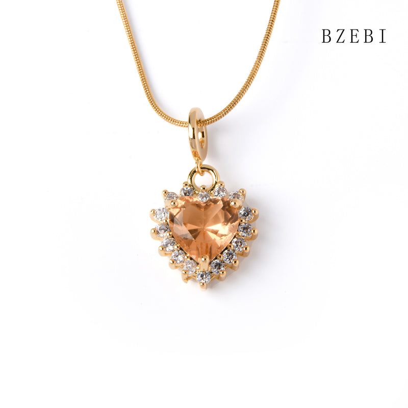 18k Gold Plated Cubic Zirconia Crystal love heart Necklace for Women with Box