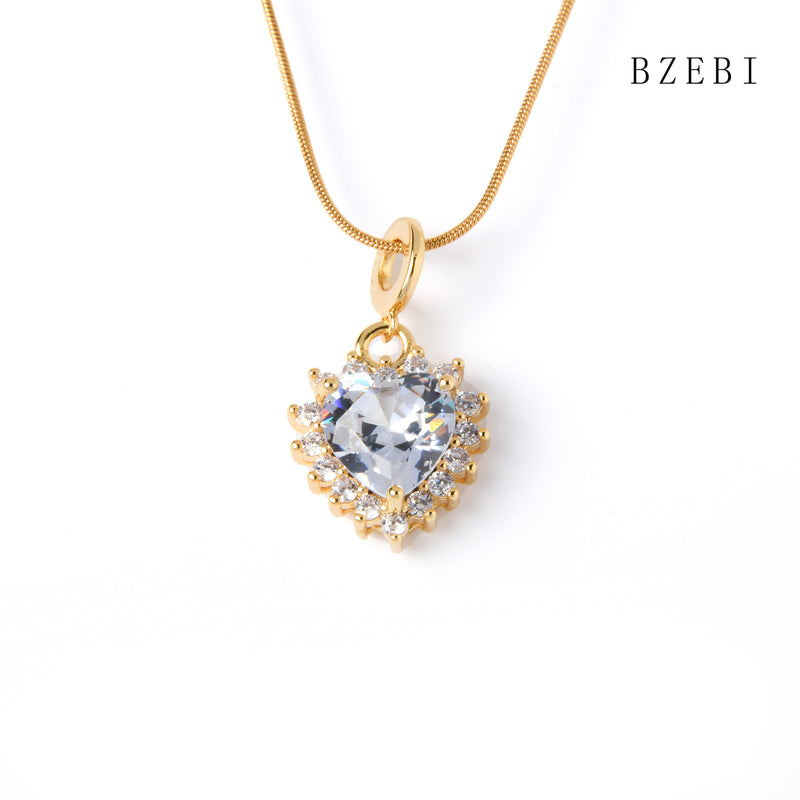 18k Gold Plated Cubic Zirconia Crystal love heart Necklace for Women with Box