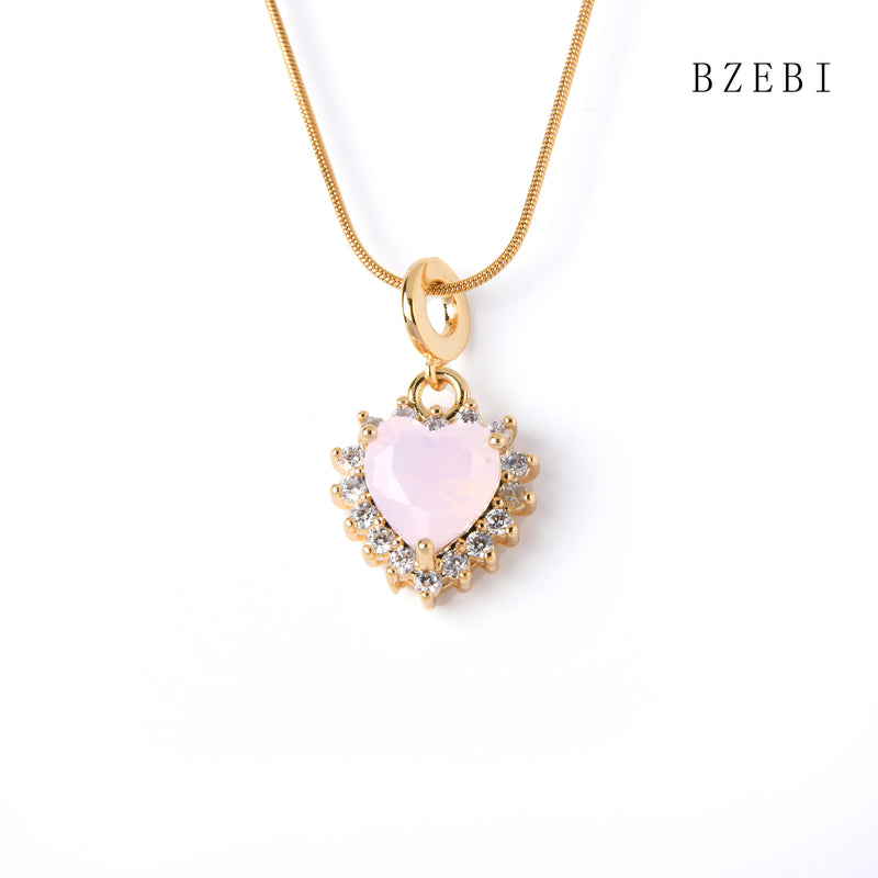 18k Gold Plated Cubic Zirconia Crystal love heart Necklace for Women with Box