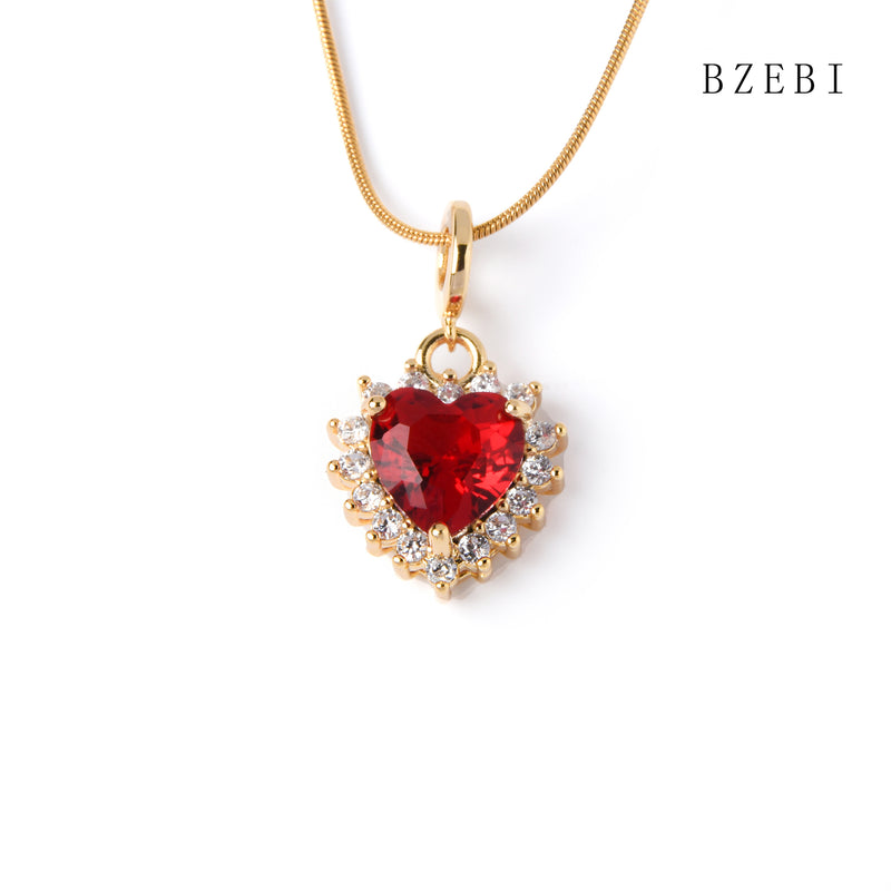 18k Gold Plated Cubic Zirconia Crystal love heart Necklace for Women with Box