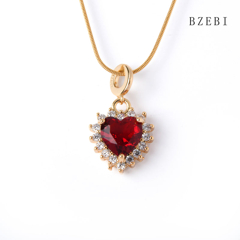 18k Gold Plated Cubic Zirconia Crystal love heart Necklace for Women with Box