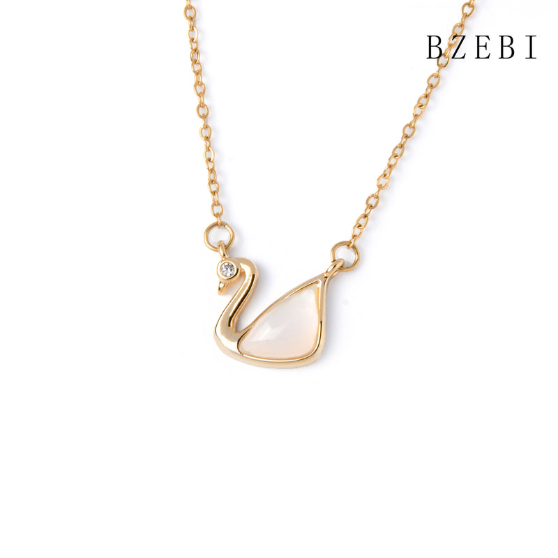 18k Gold Plated Cubic Zirconia swan Necklace for Women with Box