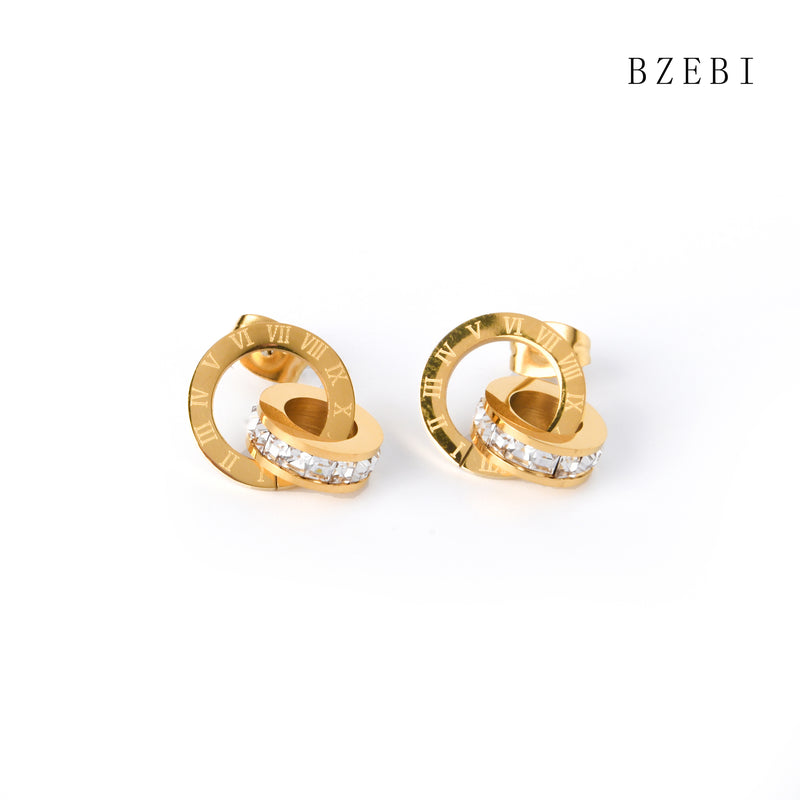 18k Gold Plated Cubic Zirconia Double loop Stud Earrings for Women with Box