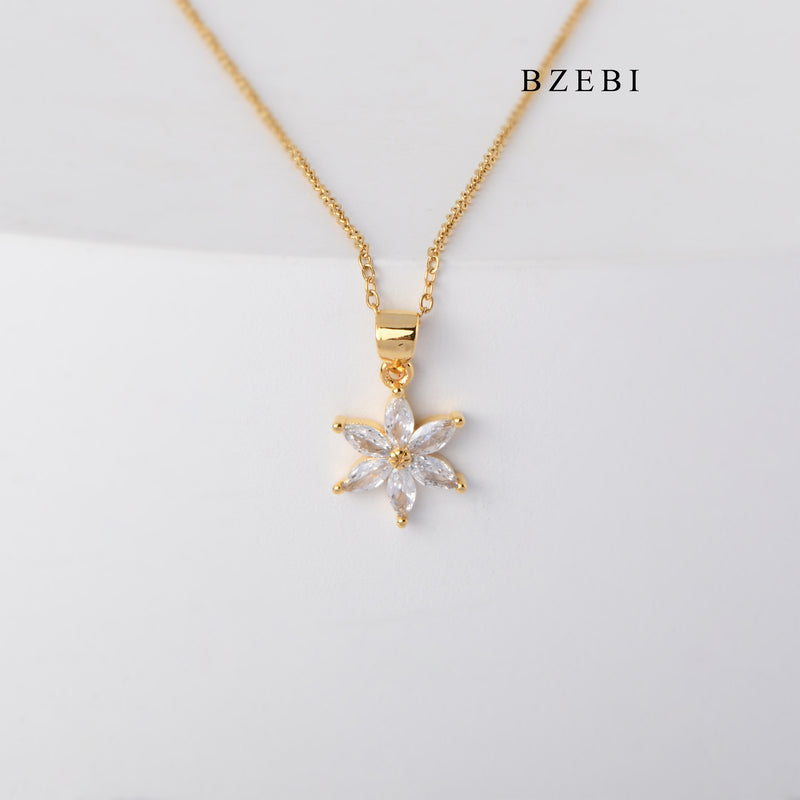 BZEBI New style floral 18k gold plated stainless steel pendant Hexagram micro-zircon Necklace Lady Jewelry Gift