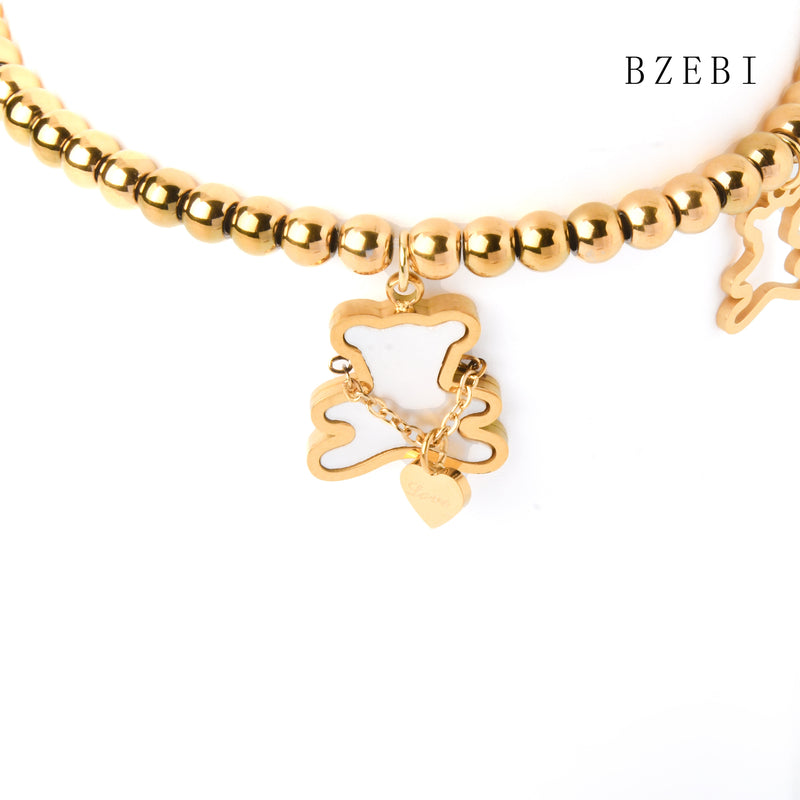 18k Gold Plated Cubic Zirconia Bear pendant Bracelet for Women with Box