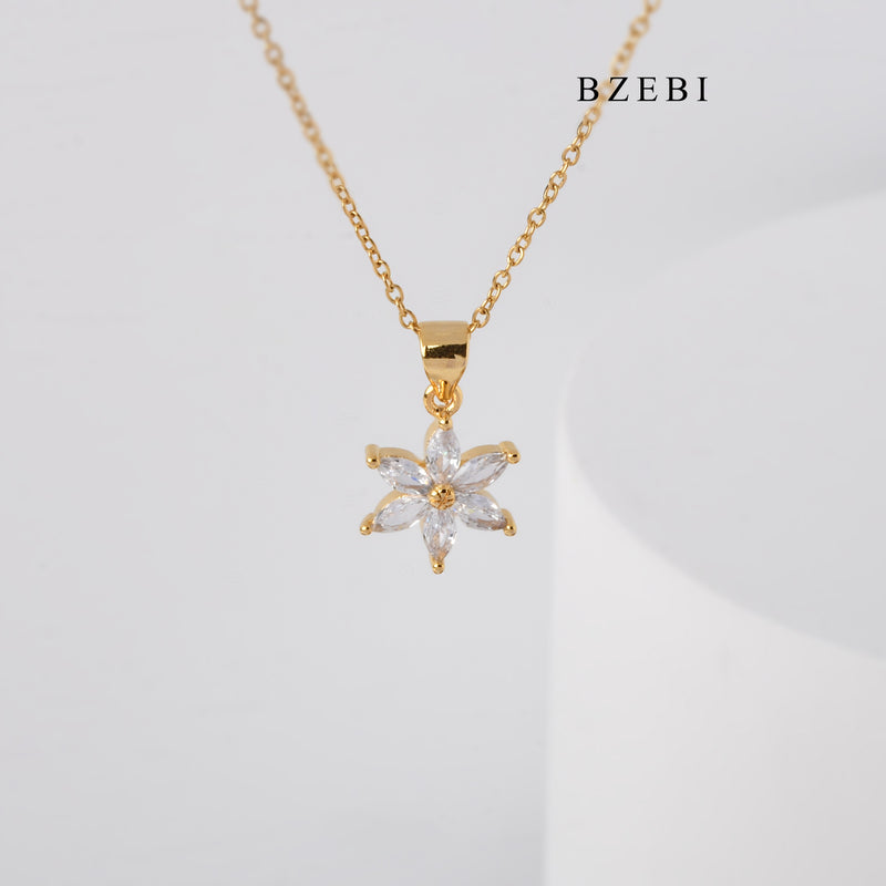 BZEBI New style floral 18k gold plated stainless steel pendant Hexagram micro-zircon Necklace Lady Jewelry Gift