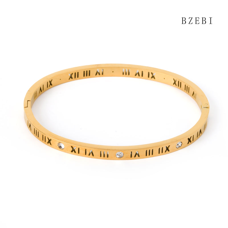 18k Gold Plated Cubic Zirconia Roman numerals Bracelet for Women with Box