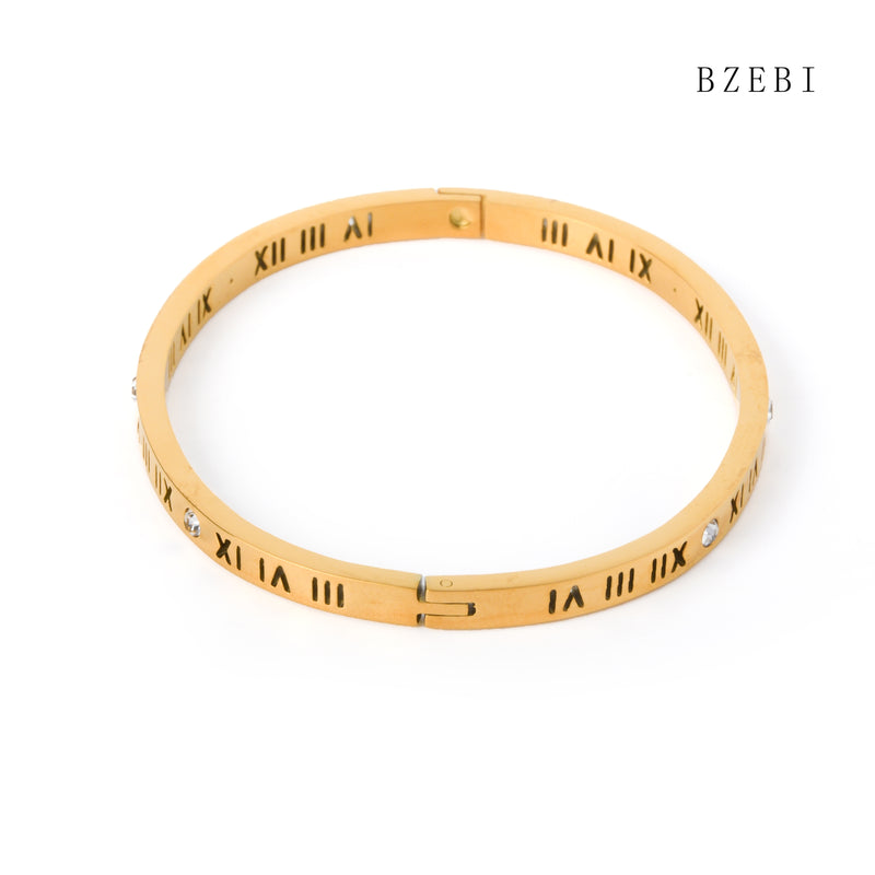 18k Gold Plated Cubic Zirconia Roman numerals Bracelet for Women with Box