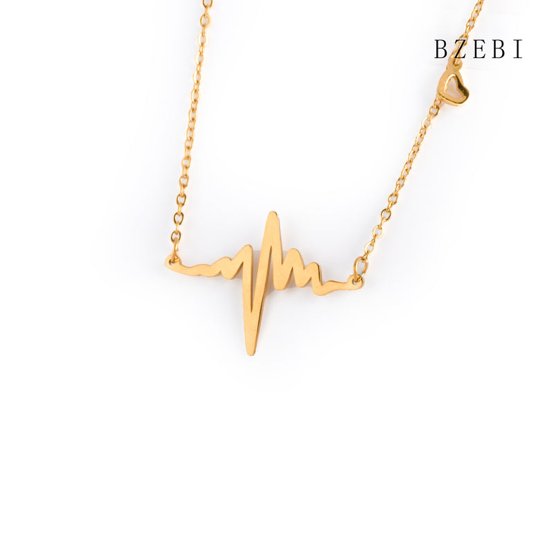 18k Gold Plated Cubic Zirconia electrocardiogram Necklace for Women with Box