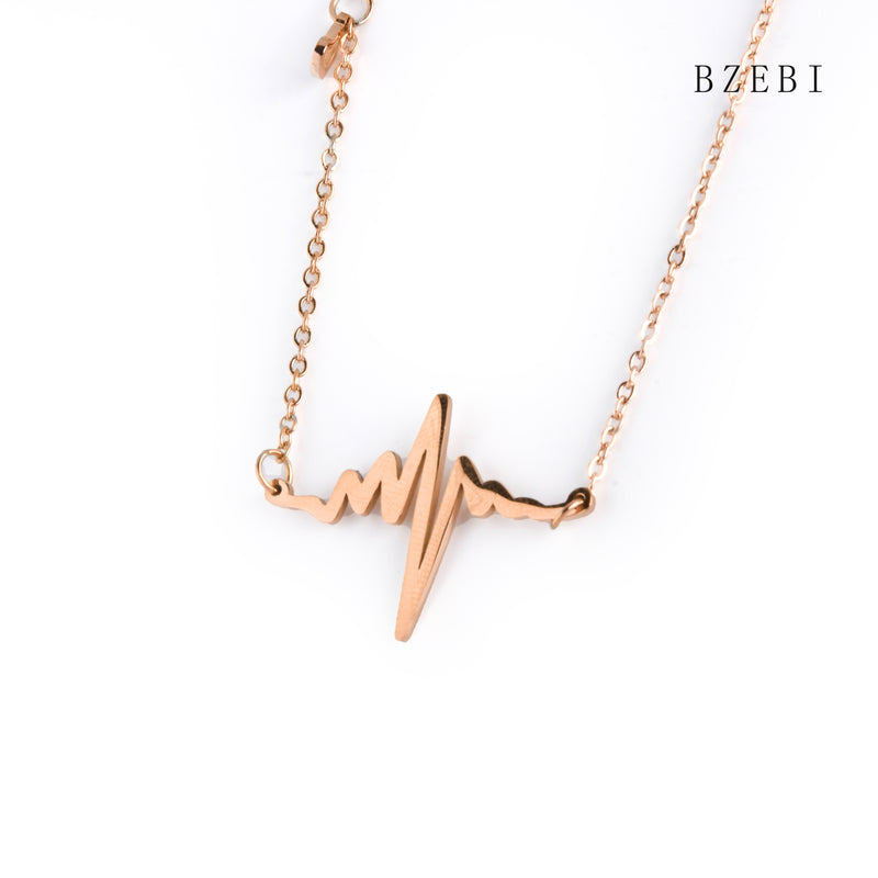 18k Gold Plated Cubic Zirconia electrocardiogram Necklace for Women with Box