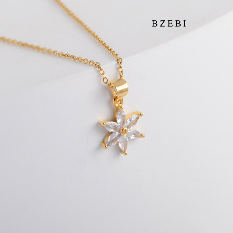 BZEBI New style floral 18k gold plated stainless steel pendant Hexagram micro-zircon Necklace Lady Jewelry Gift