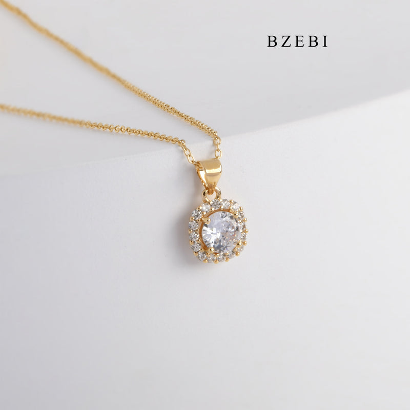 BZEBI New High Quality Stainless Steel Square ring gold plated claw inlaid with cubic zirconia design jewelry pendant necklace jewelry