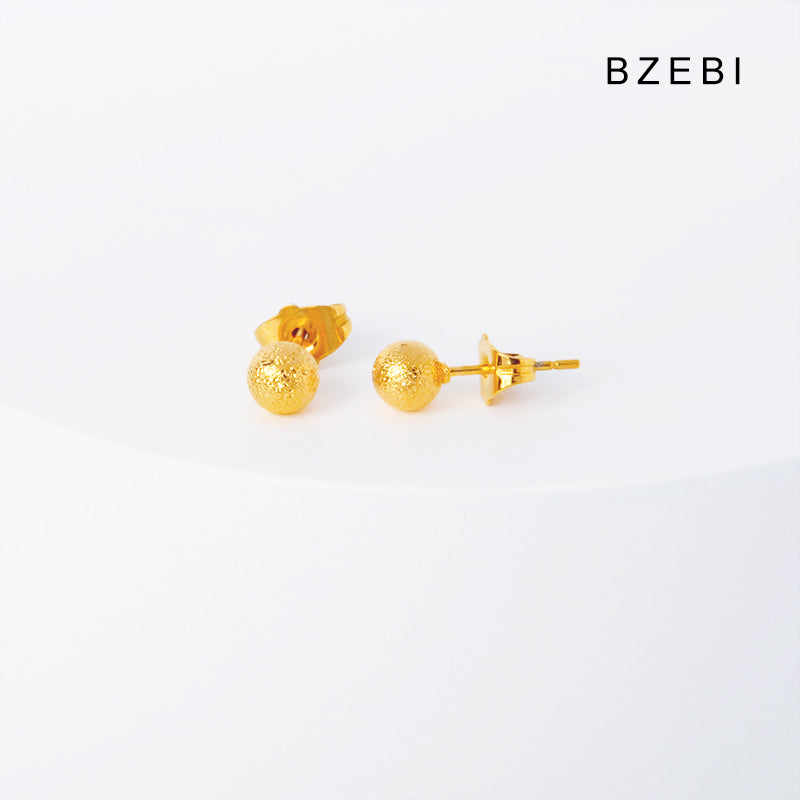 BZEBI 14k round ball frosted fashion earrings women